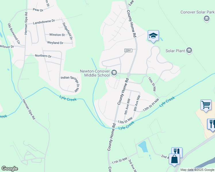 map of restaurants, bars, coffee shops, grocery stores, and more near 873 Northern Drive Northwest in Conover