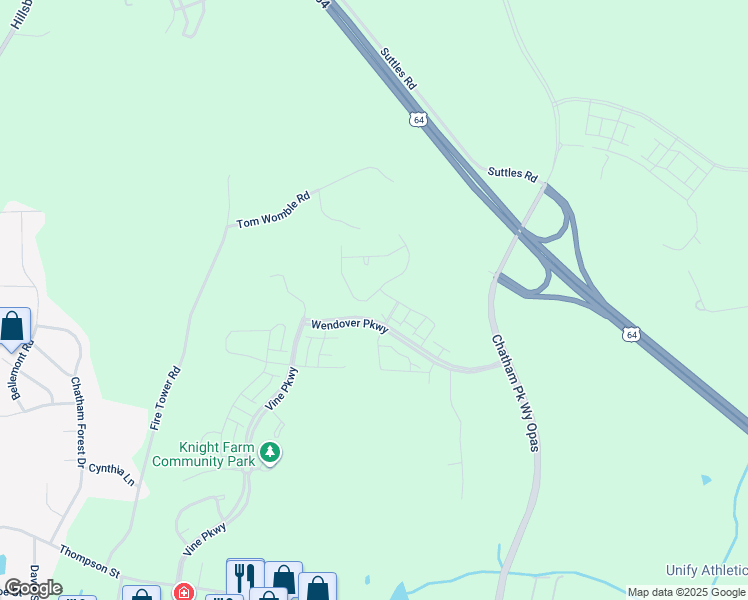 map of restaurants, bars, coffee shops, grocery stores, and more near 178 Circle City Way in Pittsboro