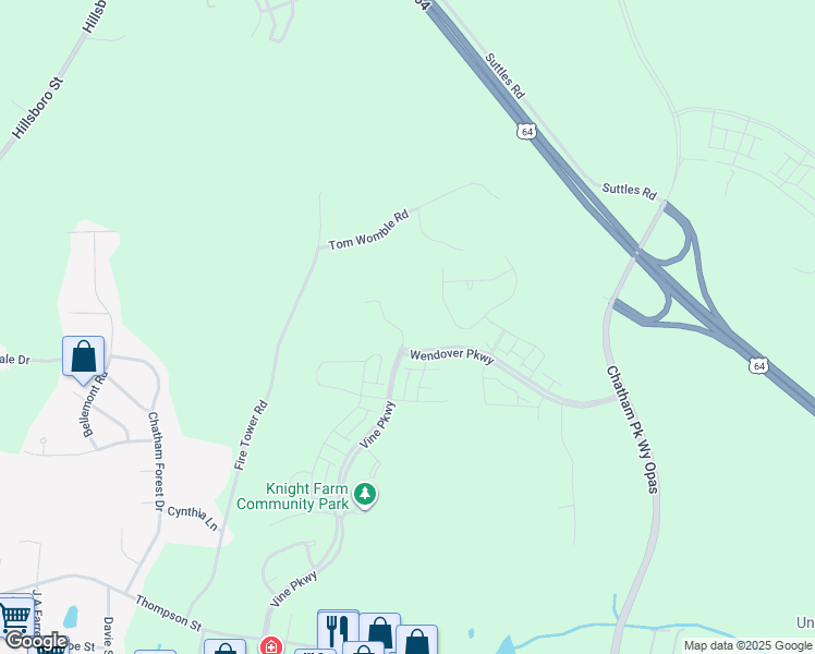 map of restaurants, bars, coffee shops, grocery stores, and more near 30 Autumn Gate Street in Pittsboro