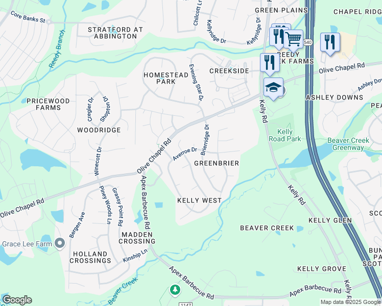 map of restaurants, bars, coffee shops, grocery stores, and more near 301 Montvale Court in Apex