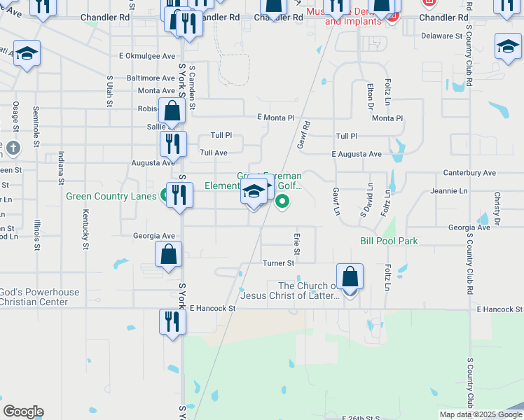 map of restaurants, bars, coffee shops, grocery stores, and more near 800 Bacone Street in Muskogee