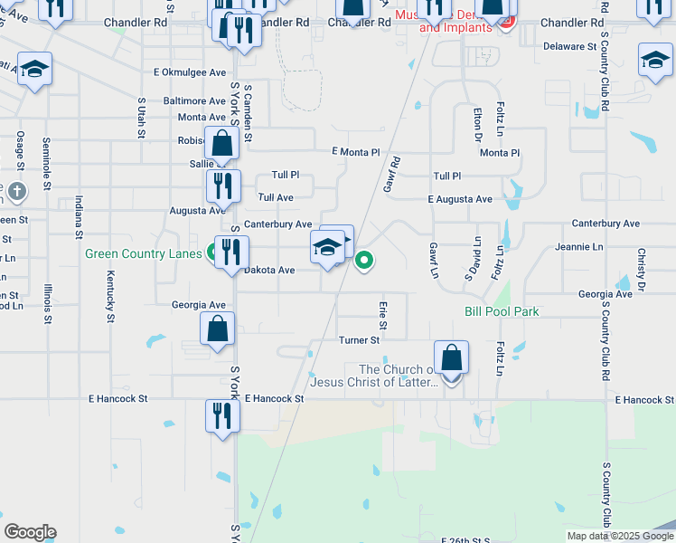 map of restaurants, bars, coffee shops, grocery stores, and more near 800 Bacone Street in Muskogee