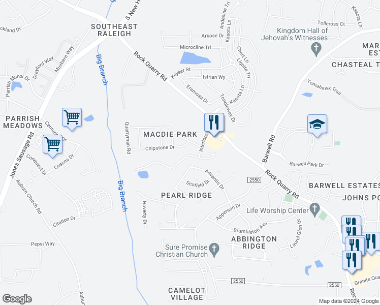 map of restaurants, bars, coffee shops, grocery stores, and more near 5331 Cowan Lane in Raleigh