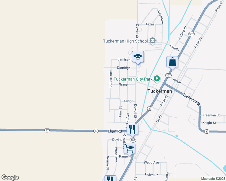 map of restaurants, bars, coffee shops, grocery stores, and more near 101 Jim Denton in Tuckerman