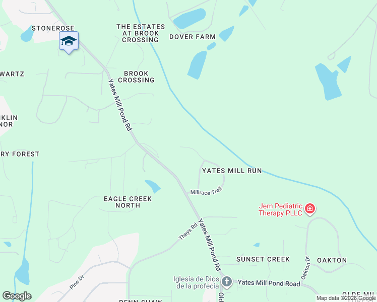 map of restaurants, bars, coffee shops, grocery stores, and more near 5620 Millrace Trail in Raleigh