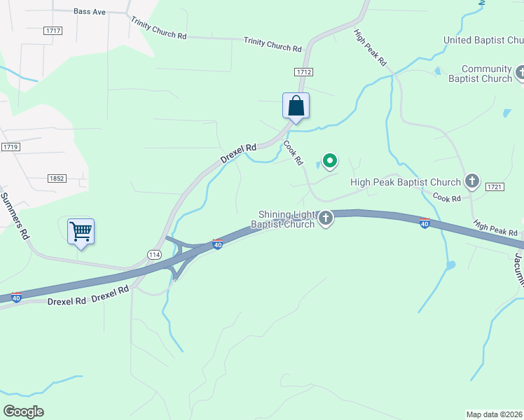 map of restaurants, bars, coffee shops, grocery stores, and more near 3688 Cook Road in Valdese