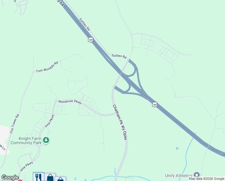 map of restaurants, bars, coffee shops, grocery stores, and more near 1713 U.S. 64 in Pittsboro