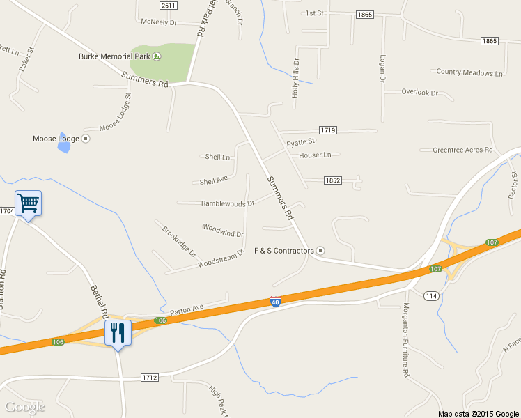 map of restaurants, bars, coffee shops, grocery stores, and more near 3002 Ramblewoods Dr in Valdese