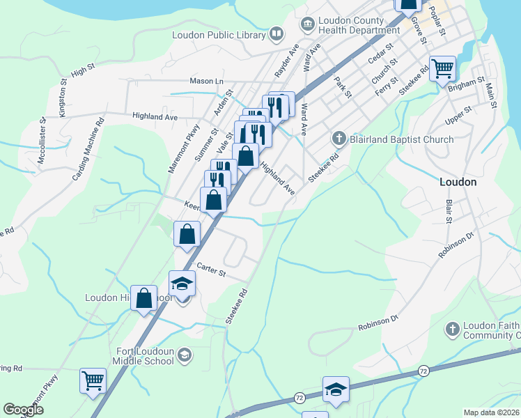 map of restaurants, bars, coffee shops, grocery stores, and more near 923 Valley Vista Drive in Loudon