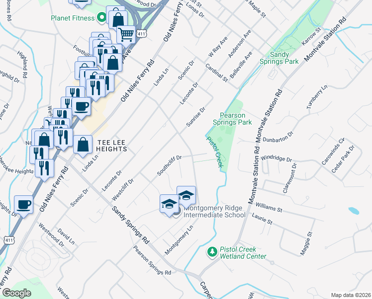 map of restaurants, bars, coffee shops, grocery stores, and more near 503 Montgomery Lane in Maryville