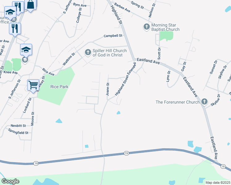 map of restaurants, bars, coffee shops, grocery stores, and more near 308 Highland Street Extended in Ripley
