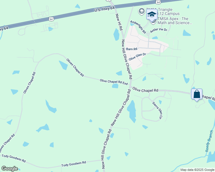 map of restaurants, bars, coffee shops, grocery stores, and more near 1542 Olives Chapel Road in Apex