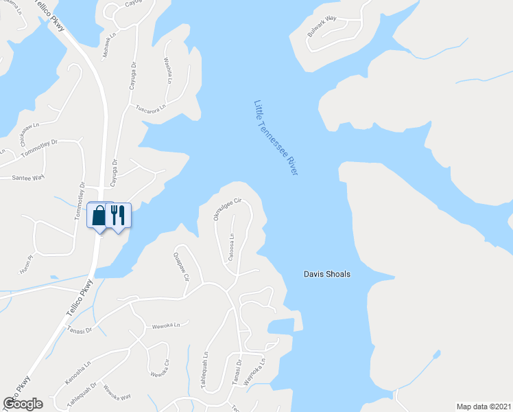 map of restaurants, bars, coffee shops, grocery stores, and more near 318 Okmulgee Circle in Loudon