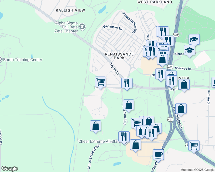 map of restaurants, bars, coffee shops, grocery stores, and more near 738 Cupola Drive in Raleigh