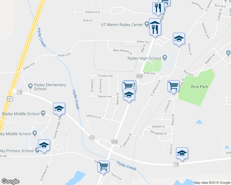 map of restaurants, bars, coffee shops, grocery stores, and more near 315 Sherrin Drive in Ripley