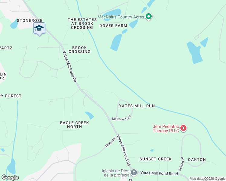 map of restaurants, bars, coffee shops, grocery stores, and more near 5620 Millrace Trail in Raleigh
