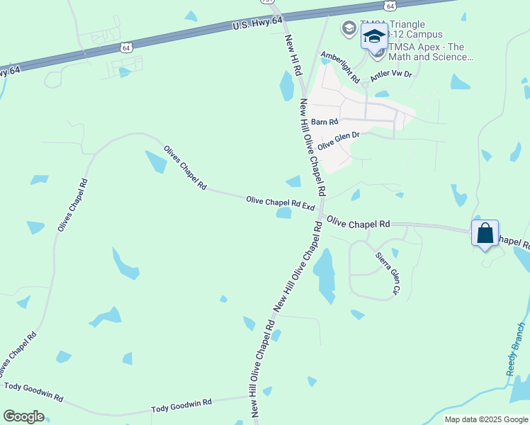 map of restaurants, bars, coffee shops, grocery stores, and more near 1542 Olives Chapel Road in Apex
