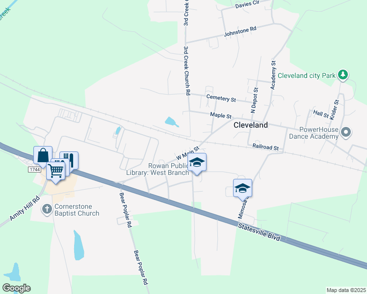 map of restaurants, bars, coffee shops, grocery stores, and more near 402 West Main Street in Cleveland