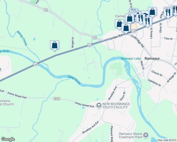 map of restaurants, bars, coffee shops, grocery stores, and more near 231 Greenhill Road in Ramseur