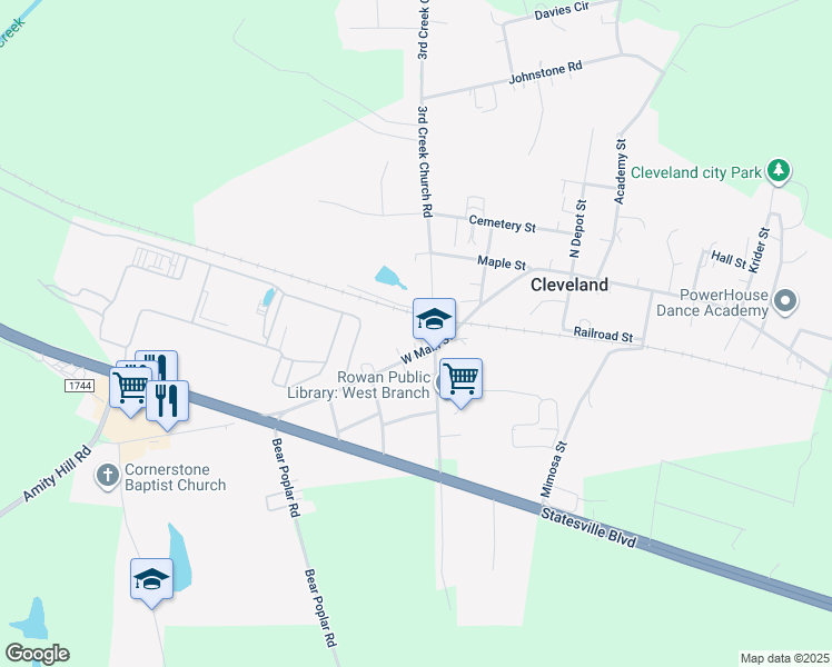 map of restaurants, bars, coffee shops, grocery stores, and more near 402 West Main Street in Cleveland