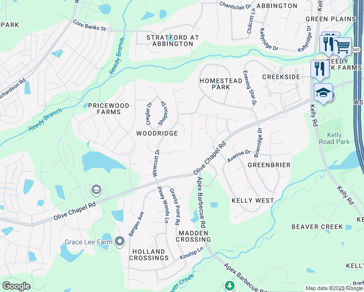 map of restaurants, bars, coffee shops, grocery stores, and more near 1015 Starita Ct in Apex