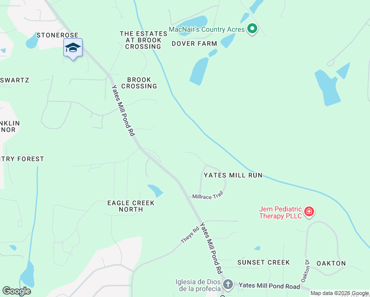map of restaurants, bars, coffee shops, grocery stores, and more near 5620 Millrace Trail in Raleigh