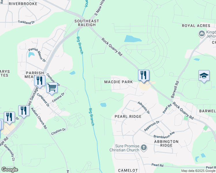 map of restaurants, bars, coffee shops, grocery stores, and more near 5119 Chipstone Drive in Raleigh