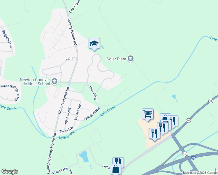 map of restaurants, bars, coffee shops, grocery stores, and more near 603 Kames Court Northwest in Conover