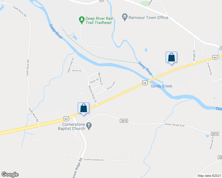 map of restaurants, bars, coffee shops, grocery stores, and more near 3728 Dove View in Ramseur