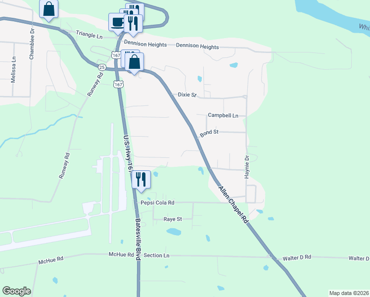 map of restaurants, bars, coffee shops, grocery stores, and more near 2-98 Penny Linda Lane in Batesville