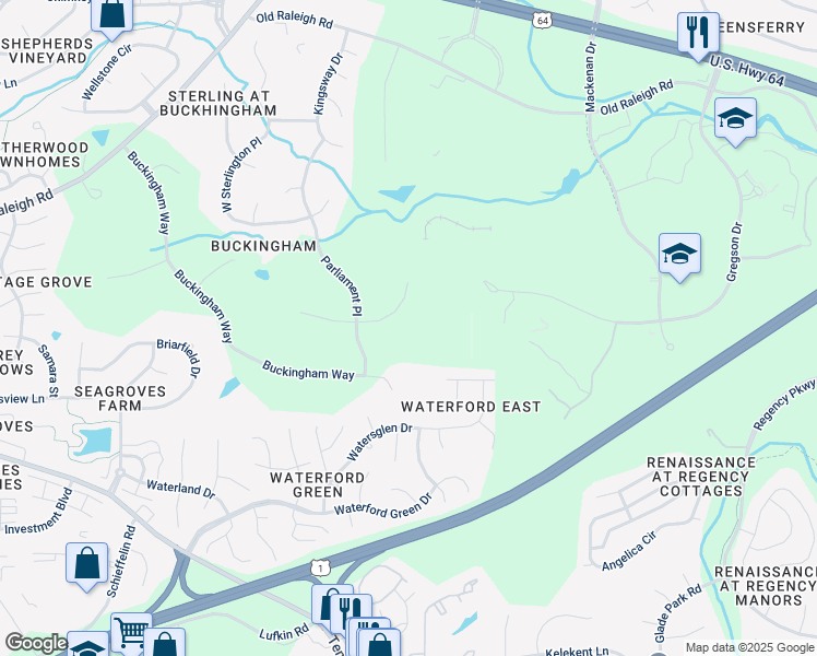 map of restaurants, bars, coffee shops, grocery stores, and more near 1002 East Lady Diana Court in Apex