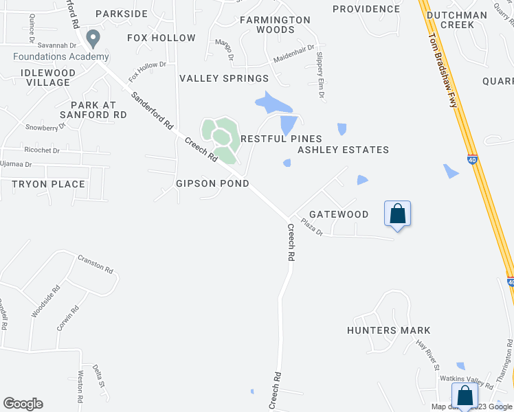 map of restaurants, bars, coffee shops, grocery stores, and more near 1509 Creech Road in Garner