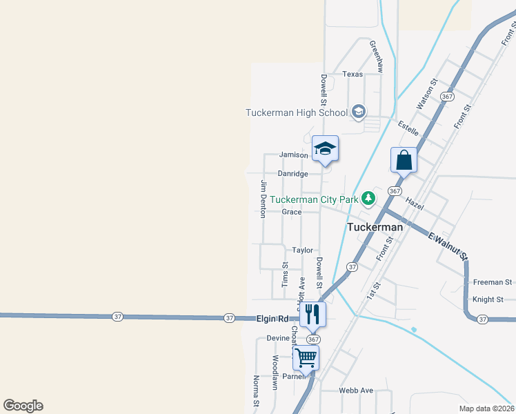 map of restaurants, bars, coffee shops, grocery stores, and more near 101 Jim Denton in Tuckerman