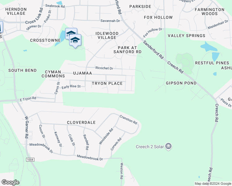 map of restaurants, bars, coffee shops, grocery stores, and more near 3652 Tule Spring Street in Raleigh
