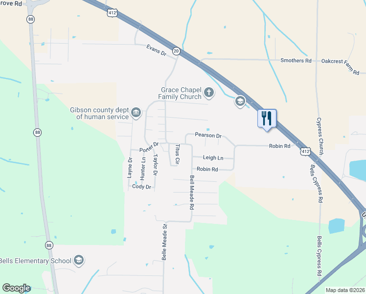 map of restaurants, bars, coffee shops, grocery stores, and more near 1171 Bell Meade Road in Bells