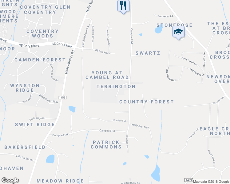 map of restaurants, bars, coffee shops, grocery stores, and more near 3308 Cookefield Court in Raleigh