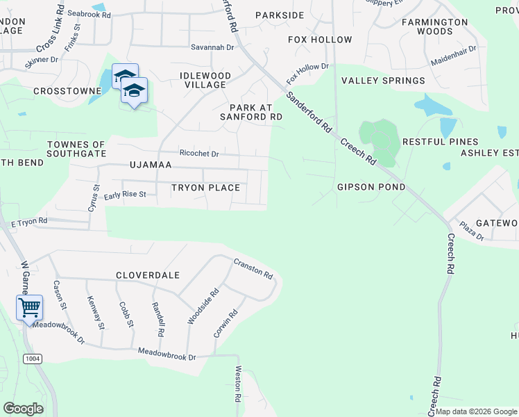 map of restaurants, bars, coffee shops, grocery stores, and more near 1524 Stark Spring Street in Raleigh