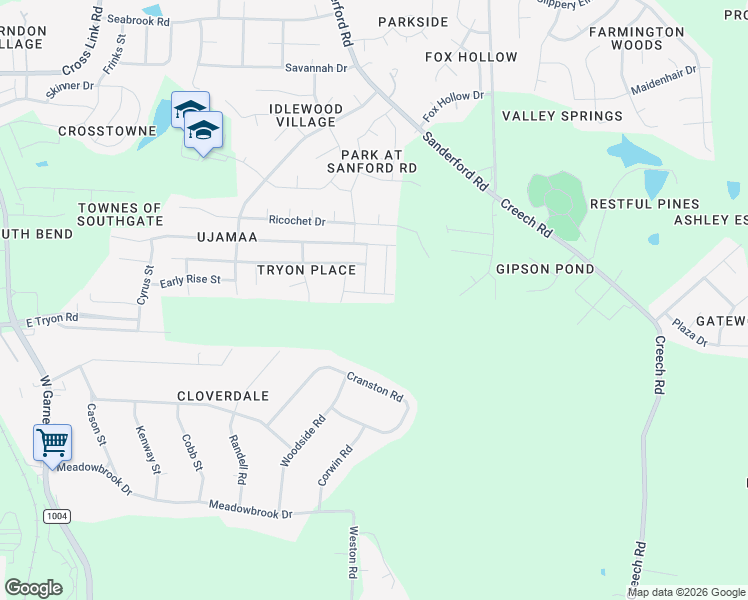 map of restaurants, bars, coffee shops, grocery stores, and more near 1524 Stark Spring Street in Raleigh