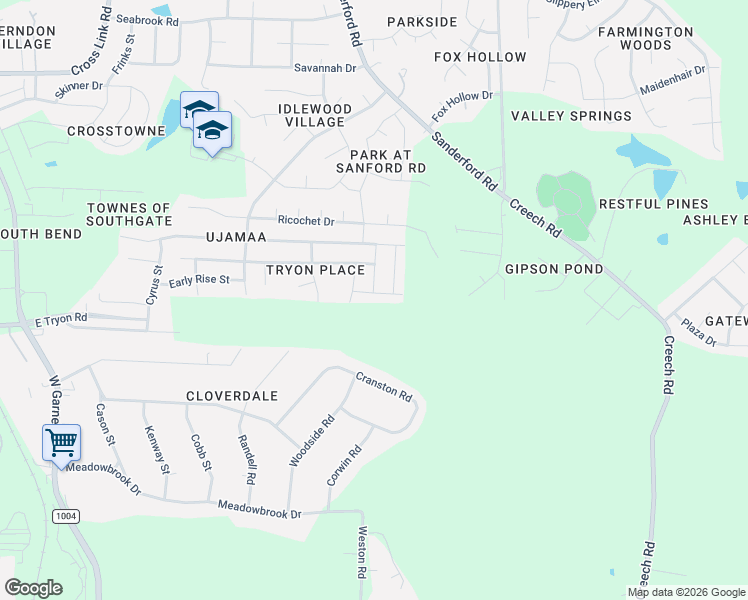 map of restaurants, bars, coffee shops, grocery stores, and more near 1524 Stark Spring Street in Raleigh