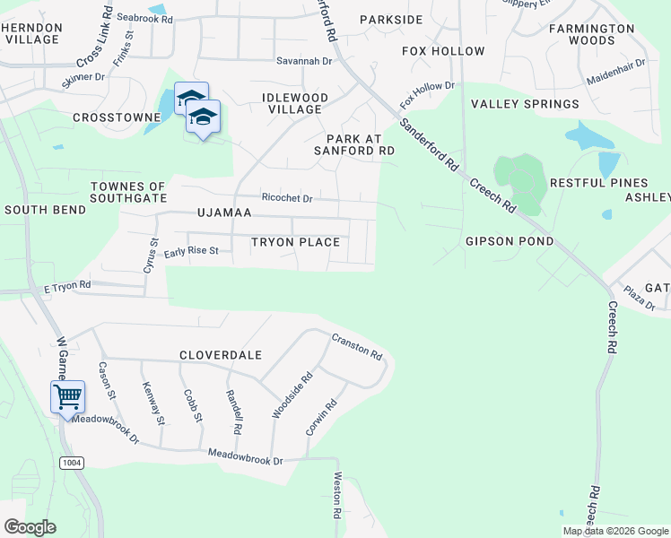 map of restaurants, bars, coffee shops, grocery stores, and more near 3652 Tule Spring Street in Raleigh