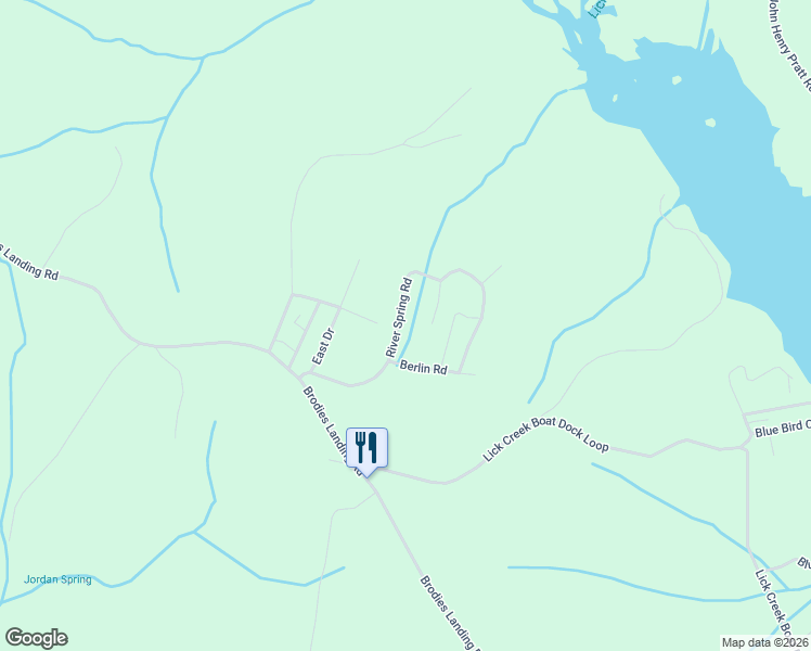 map of restaurants, bars, coffee shops, grocery stores, and more near 320 River Spring Road in Parsons