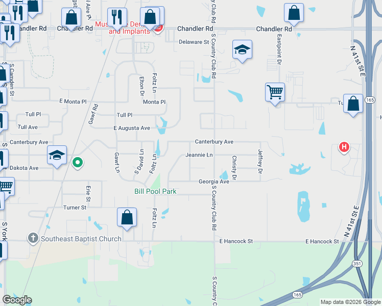 map of restaurants, bars, coffee shops, grocery stores, and more near 3303 Jeannie Lane in Muskogee