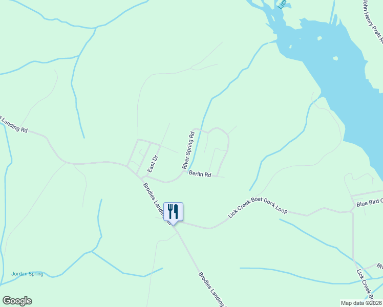 map of restaurants, bars, coffee shops, grocery stores, and more near 320 River Spring Road in Parsons