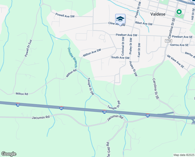 map of restaurants, bars, coffee shops, grocery stores, and more near 115 Old Colony Drive Southwest in Valdese