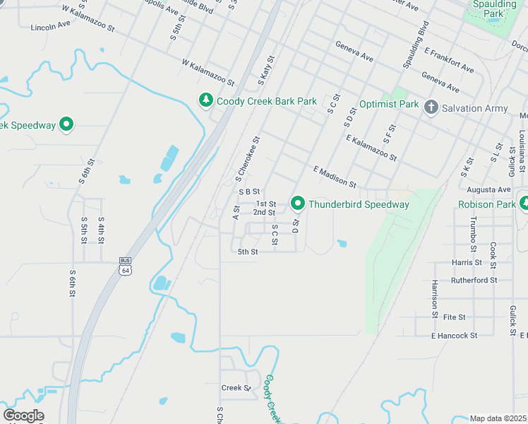 map of restaurants, bars, coffee shops, grocery stores, and more near 2nd Street in Muskogee