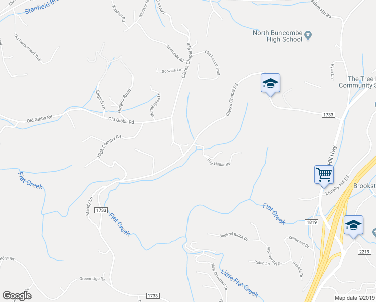 map of restaurants, bars, coffee shops, grocery stores, and more near 280 Clarks Chapel Road in Weaverville