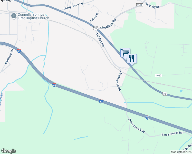 map of restaurants, bars, coffee shops, grocery stores, and more near 6952 Berea Avenue Exd in Connelly Springs