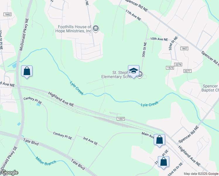 map of restaurants, bars, coffee shops, grocery stores, and more near 2776 5th Avenue Northeast in Hickory