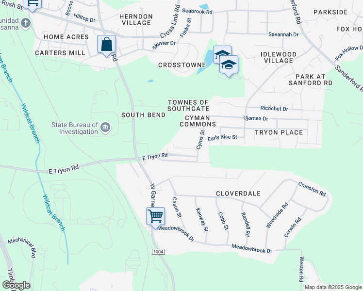 map of restaurants, bars, coffee shops, grocery stores, and more near 3741 Horseshoe Farm Street in Raleigh