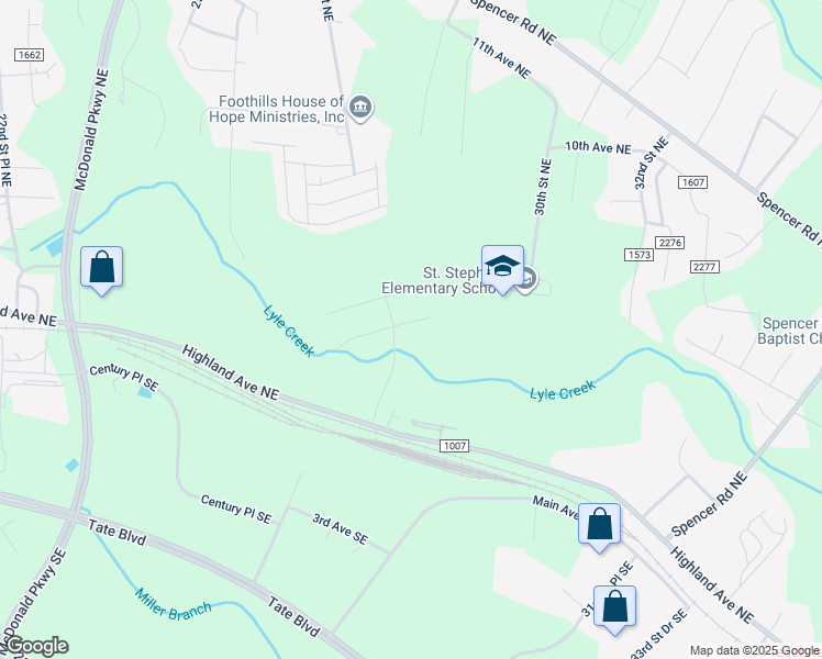 map of restaurants, bars, coffee shops, grocery stores, and more near 2776 5th Avenue Northeast in Hickory